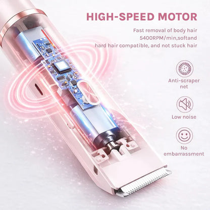 Hair removal device with high-speed motor and features on a pink background